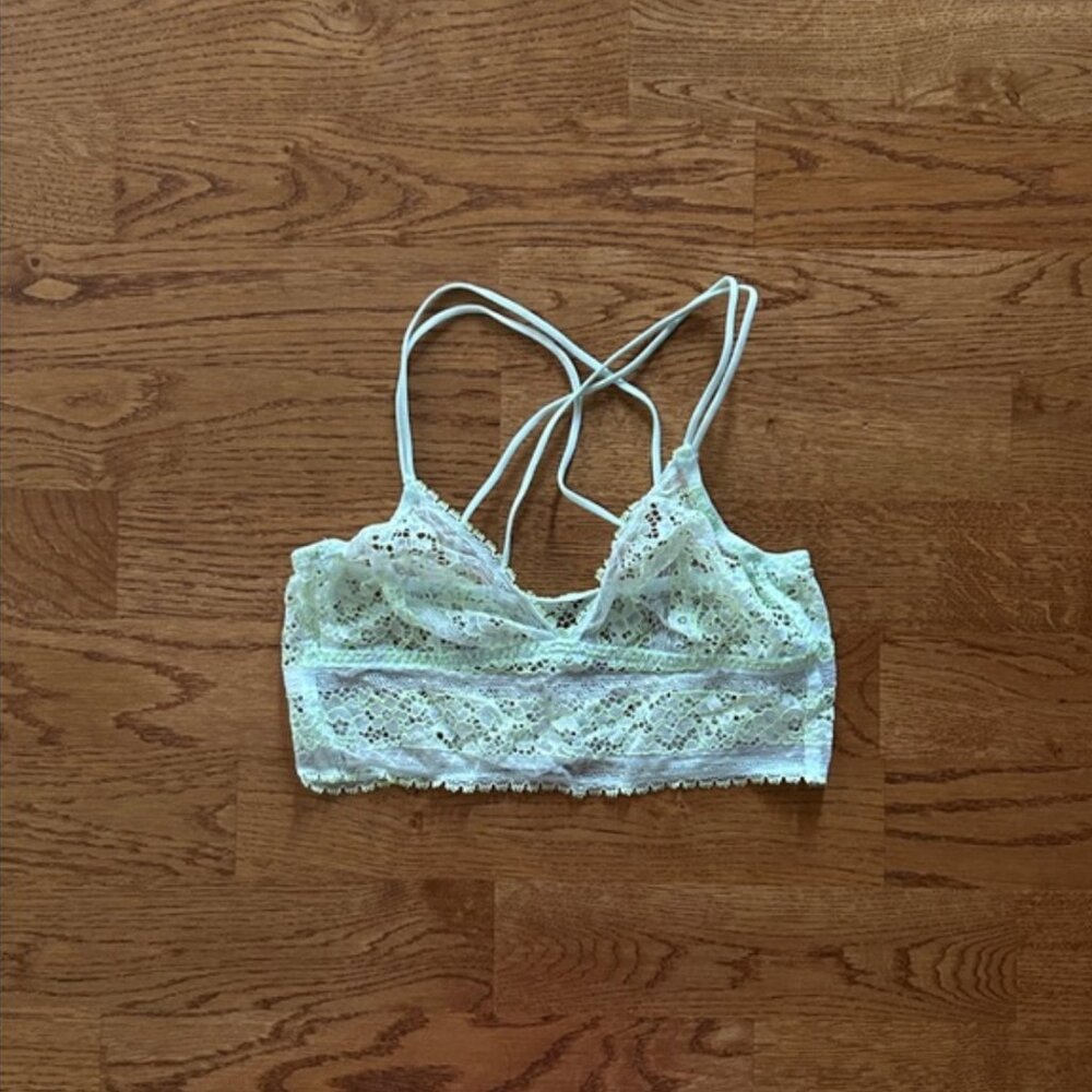 Gap Body Triangle Bra XS Bralette Women Lounge Green Lace Mint Lime Strappy Back